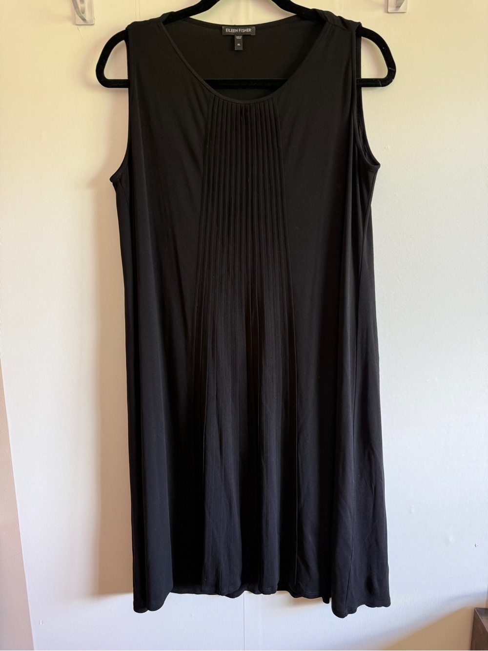 Eileen Fisher 100% Silk Sleeveless Pleated Midi Dress XL Black Minimalist